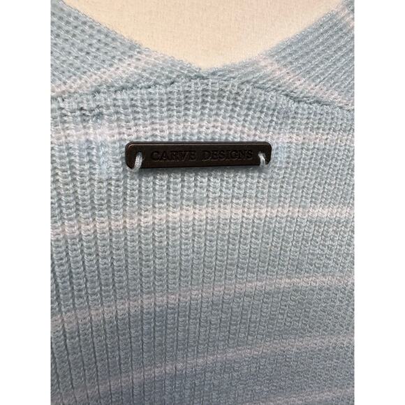 Carve Designs Zella Merino Wool Stripe 3/4 Sleeve V Neck Sweater Ice Stripe - S - Picture 6 of 7